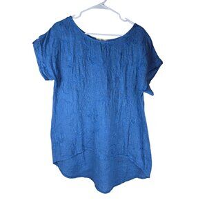 Blue Terzo‎ Millennio Embroidered Linen Boho Tunic Top S Italy Lagenlook